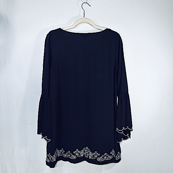 Double Zero Hippie Boho Embroidered Bohemian 70's Bell Sleeve Tunic Blouse Sz S - Picture 2 of 12